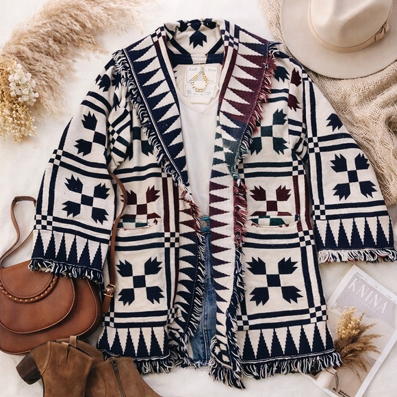 90s Tapestry Blanket Chore Coat Cardigan – Country Western | M - Picture 2 of 8